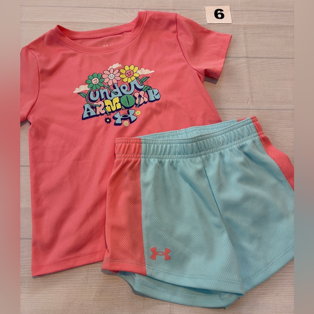 Under Armour Coral Pink Tee and Sky Blue Shorts Set